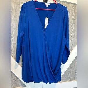 352. NWT Shavonne Dorsey Plus Royal Blue Elegant Blouse 1X